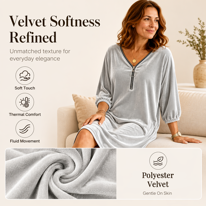 Novidade✨🌸 Vestido com decote em V, fecho de correr e mangas curtas – Corte leve e esvoaçante para uma elegância descontraída no dia a dia