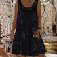 Vestido feminino sem mangas, com gola redonda e estampa