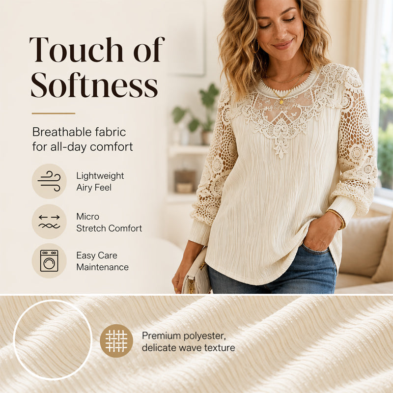 Top feminino elegante em patchwork de renda