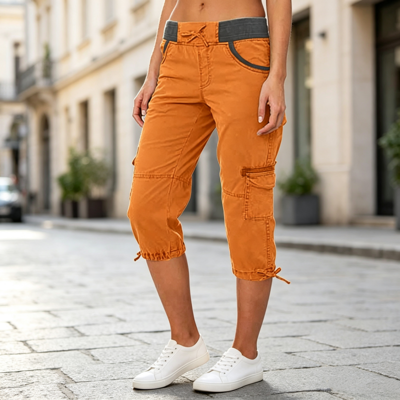 Calças Capri Cargo de Cintura Alta para Mulher