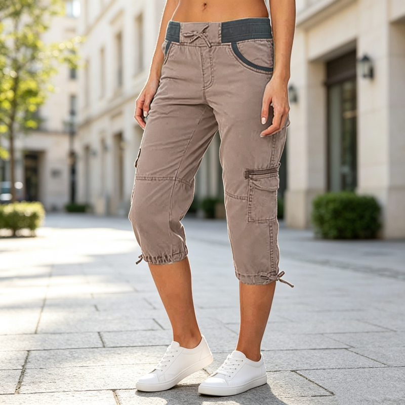 Calças Capri Cargo de Cintura Alta para Mulher