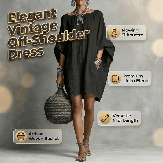 🌿Vestido oversized de algodão e linho com mangas em forma de asa de morcego