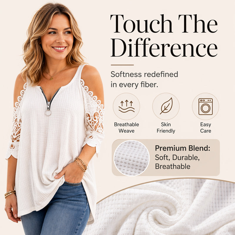 ✨👚Top feminino de renda com ombros à mostra e fecho de correr