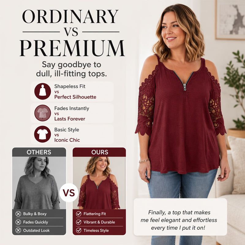 ✨👚Top feminino de renda com ombros à mostra e fecho de correr