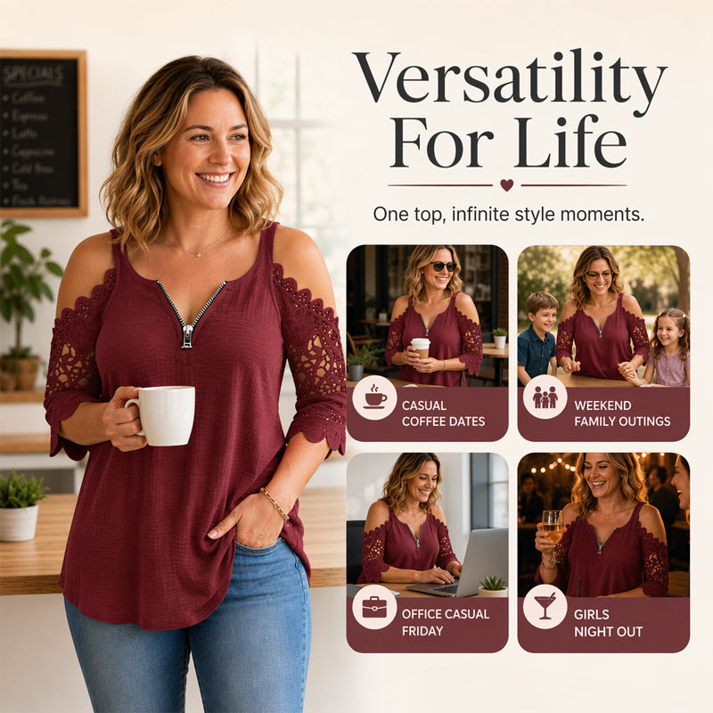 ✨👚Top feminino de renda com ombros à mostra e fecho de correr