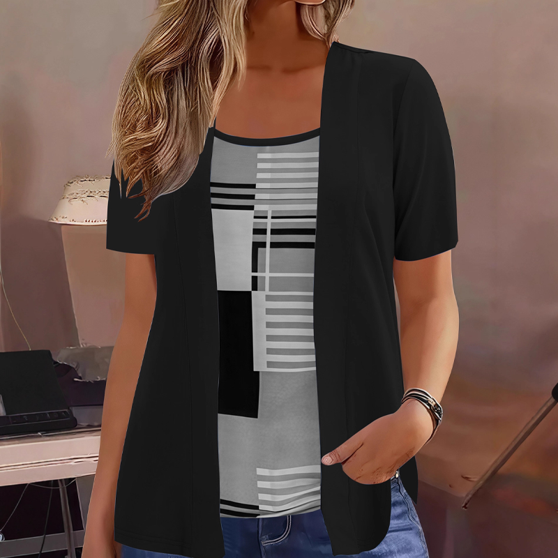 Tendência do momento👚✨ Blusa estilo duas peças com blocos de cor – Look em camadas com estilo descomplicado para qualquer ocasião