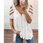 Heart Print V-Neck Zip T-Shirt