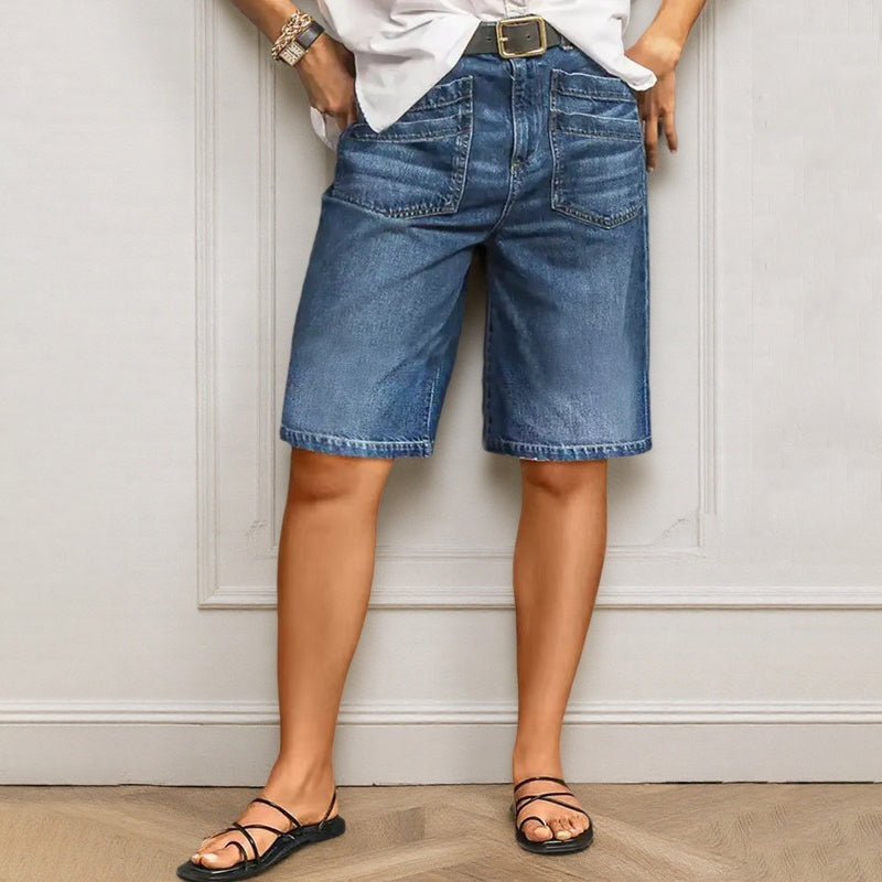 👖 Calças de ganga curtas e versáteis – Corte reto clássico e comprimento que favorece a silhueta para qualquer ocasião
