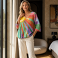 ✨👚Blusa feminina retro com decote em V e padrão patchwork