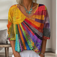 ✨👚Blusa feminina retro com decote em V e padrão patchwork