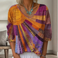 ✨👚Blusa feminina retro com decote em V e padrão patchwork