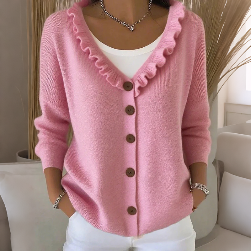 ✨👚Casaco de malha com gola com folhos para mulher