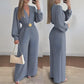 ✨👗Macacão elegante com decote em V, pernas largas e cinto