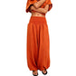 Calças harem casuais femininas com cintura franzida