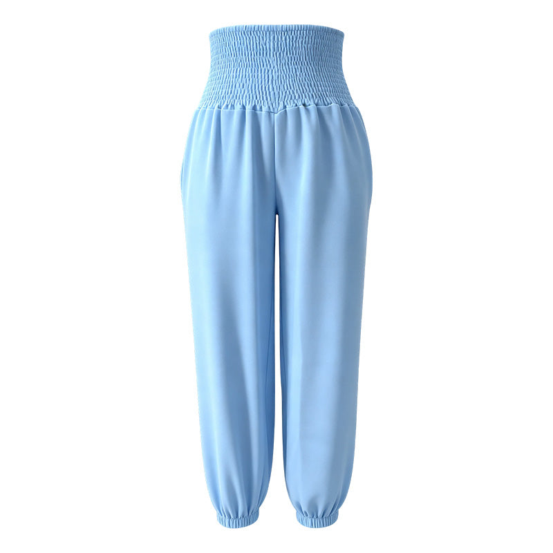 Calças harem casuais femininas com cintura franzida