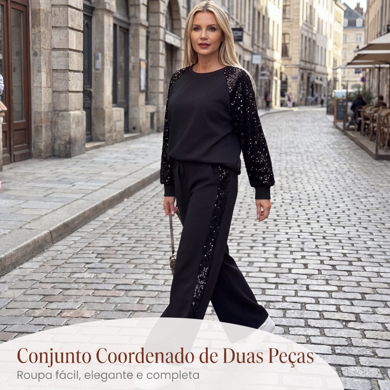 🔥 50% DESCONTO ✨ Conjunto com Lantejoulas – Chic & Confortável