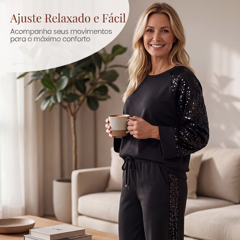🔥 50% DESCONTO ✨ Conjunto com Lantejoulas – Chic & Confortável