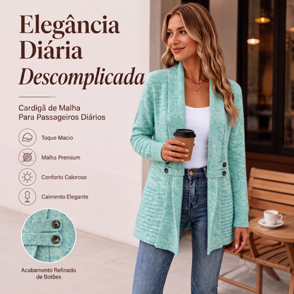 Cardigã de tricô trespassado casual para mulher