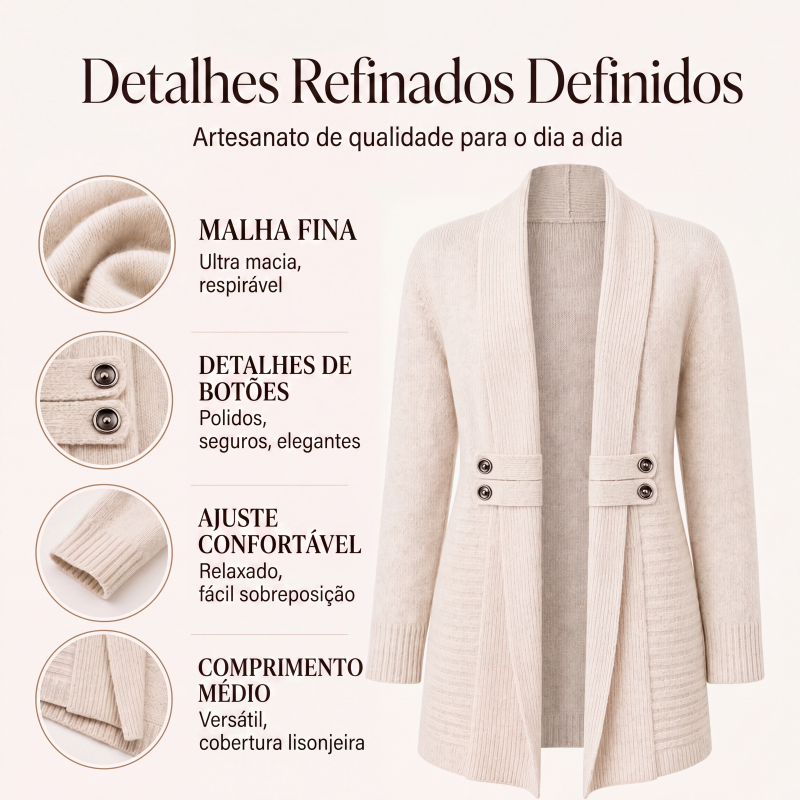 Cardigã de tricô trespassado casual para mulher