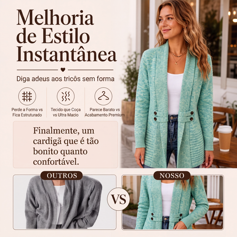 Cardigã de tricô trespassado casual para mulher