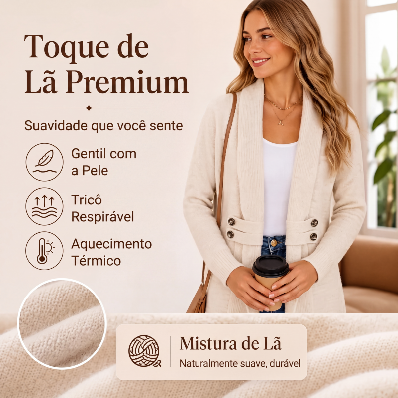 Cardigã de tricô trespassado casual para mulher
