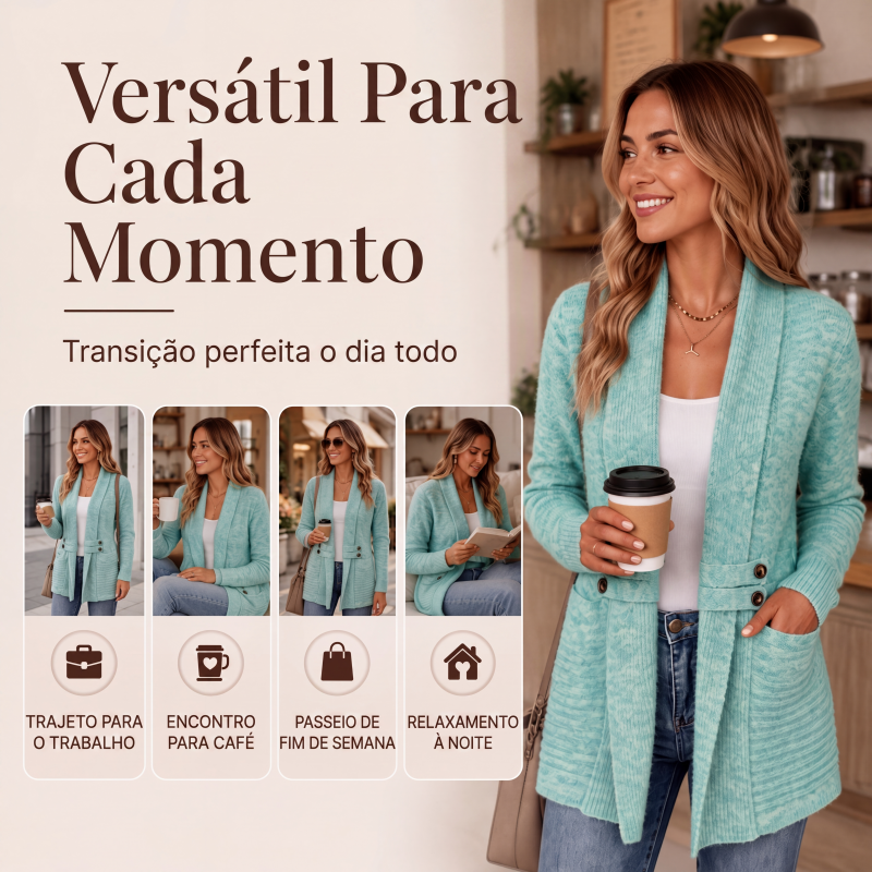Cardigã de tricô trespassado casual para mulher
