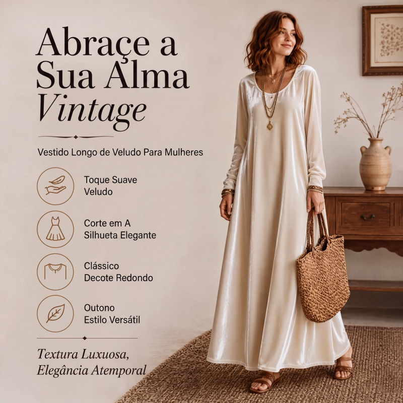 Vestido longo elegante de manga comprida para mulher
