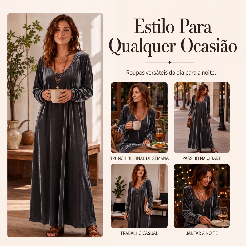 Vestido longo elegante de manga comprida para mulher