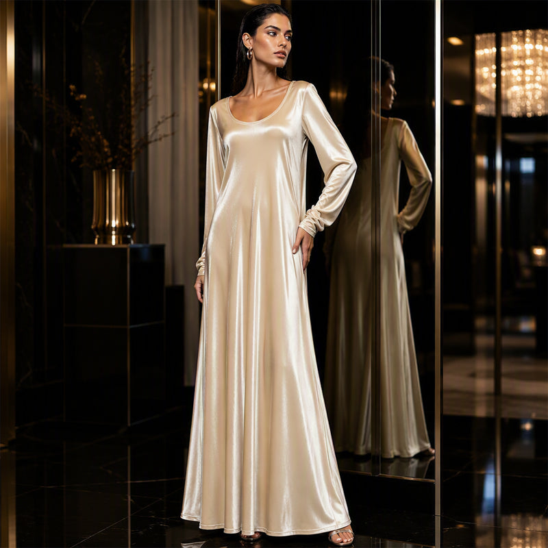 Vestido longo elegante de manga comprida para mulher