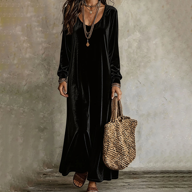 Vestido longo elegante de manga comprida para mulher