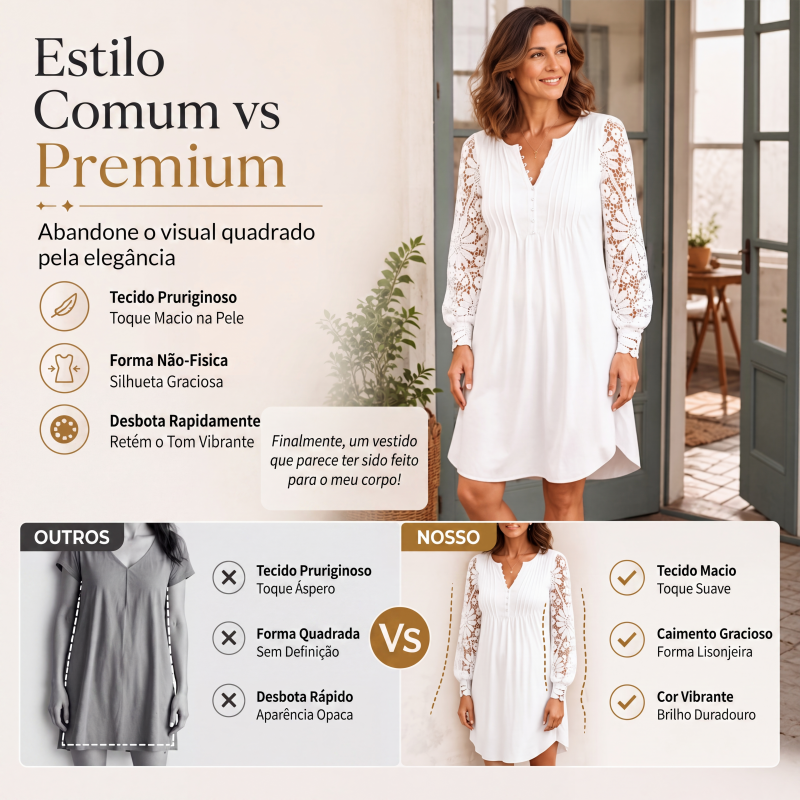 Vestido feminino de renda com manga longa