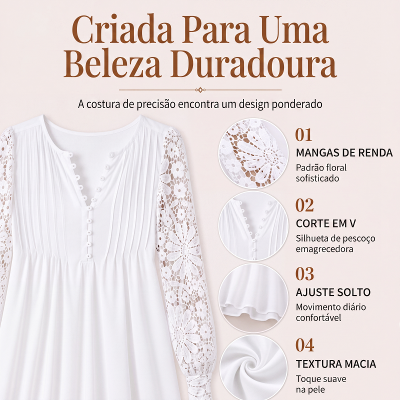 Vestido feminino de renda com manga longa