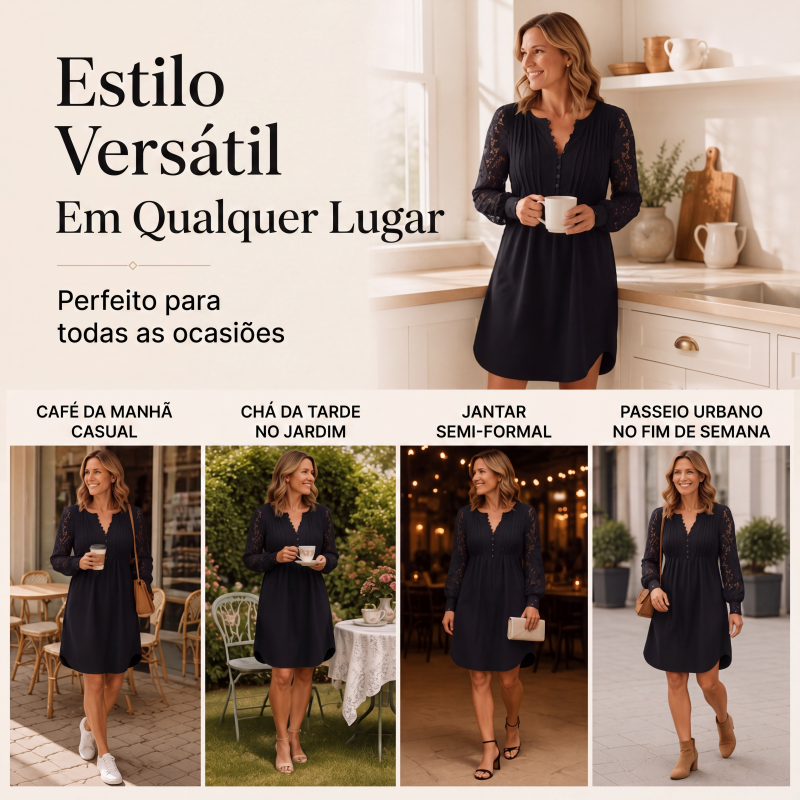 Vestido feminino de renda com manga longa