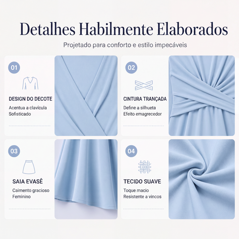 Vestido Midi Feminino Elegante com Decote em V