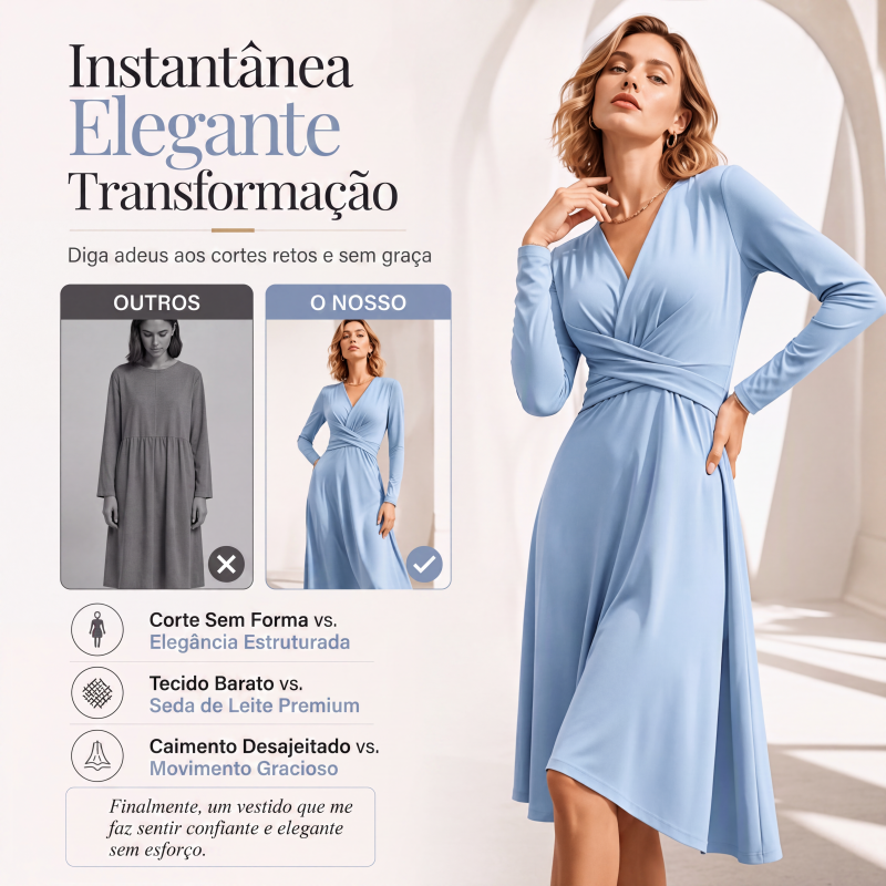 Vestido Midi Feminino Elegante com Decote em V