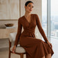 Vestido Midi Feminino Elegante com Decote em V