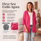 Cardigan de malha com capuz e mangas 3/4 para mulher