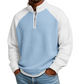 Camiseta masculina de trama waffle com zíper de quarto de comprimento