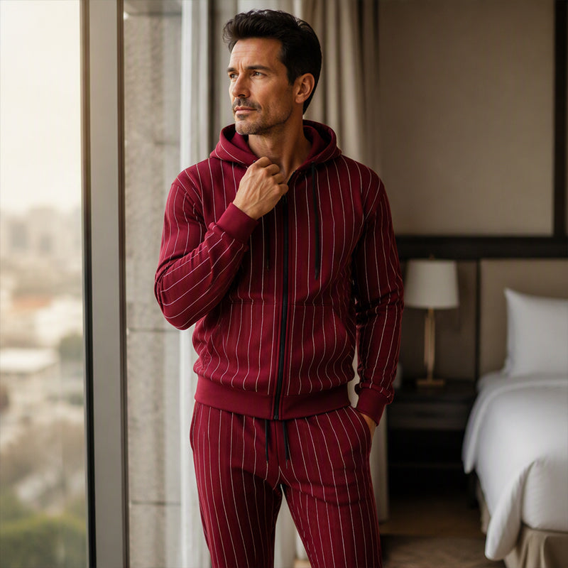 Conjunto de moletom com zíper e calça de moletom com blocos de cores para homem