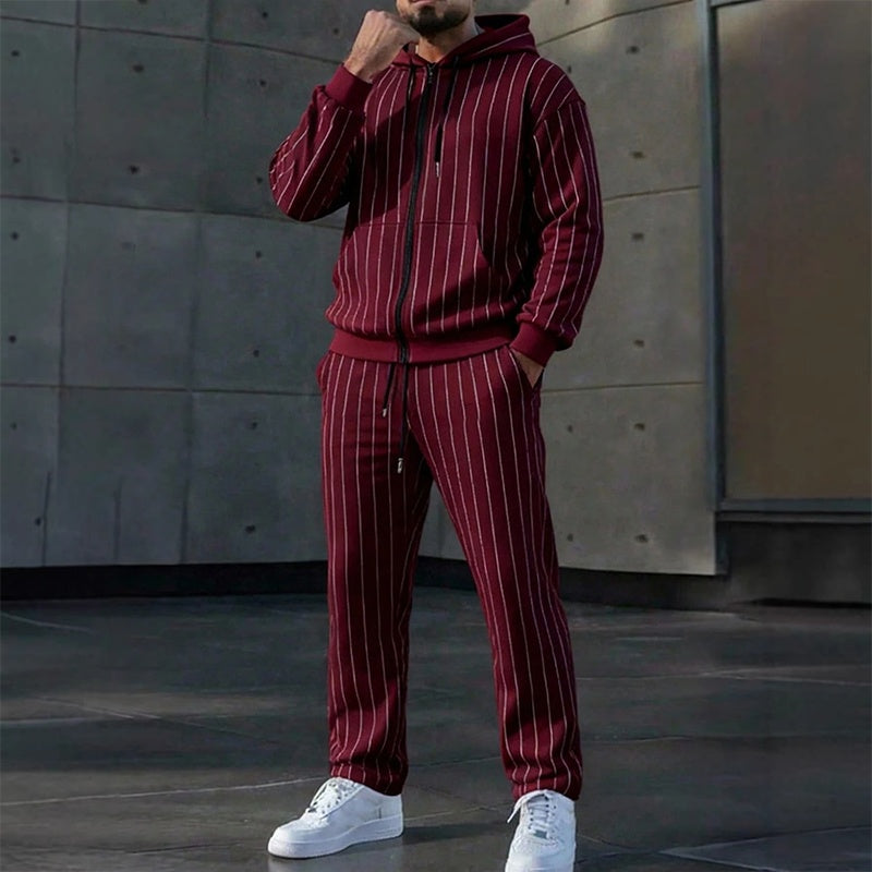 Conjunto de moletom com zíper e calça de moletom com blocos de cores para homem